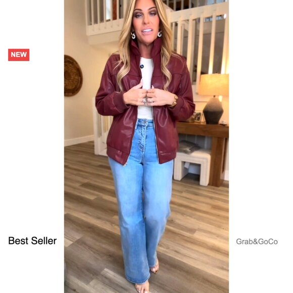 Oversized Faux Leather Bomber Jacket Vintage Motorcycle Chic Boyfriend Fit - Picture 7 of 7